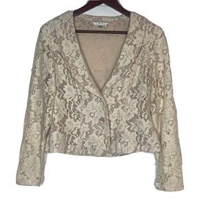 Cabi Size 6 Lace Blazer Jacket Ivory Off-White Sheer Nude Lining Style 249